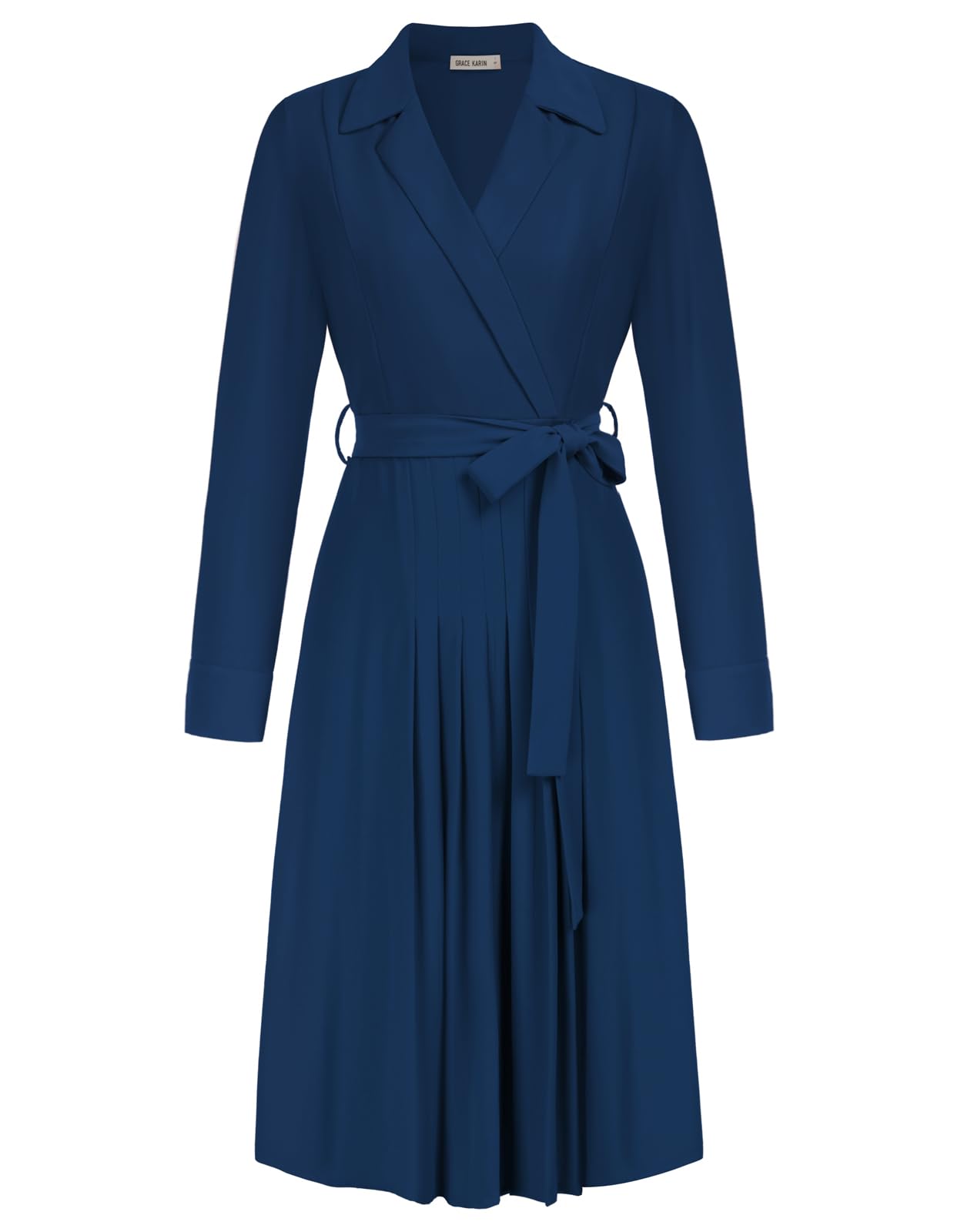 GRACE KARIN Women's Long Sleeve Fall Collared Work Dresses V Neck Business Midi Casual A-line Dresses