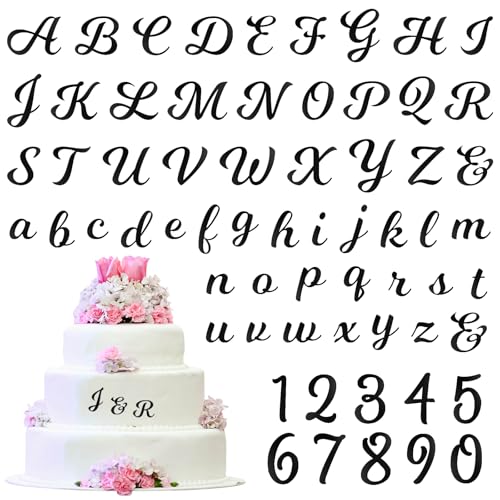 64 Pcs Black Acrylic Cake Toppers Letters and Numbers, Mirror A-Z Alphabet & 0-9 Numbers for Personalized Cake Decorations, Birthday Wedding Baby Shower Party Picks