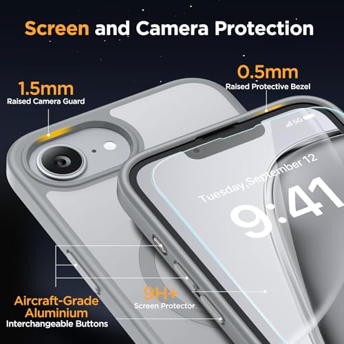 Image of Miracase for iPhone 16e case & iPhone 17e Case for MagSafe [with 2x9H+ Screen Protectors] TOP Military-Grade Protection Shockproof with Velvet Touch for iPhone 16e /17e Phone Case 6.1 inch, Matte Grey