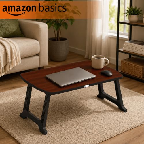 Image of Amazon Basics - CozyDesk Pro | Compact Foldable Lap Desk | Portable Bed Table for Laptop, Study, Meals | Engineered Wood Top with ABS Legs Table top 57 x 36, Height 28 cm (Royal Mahogany)