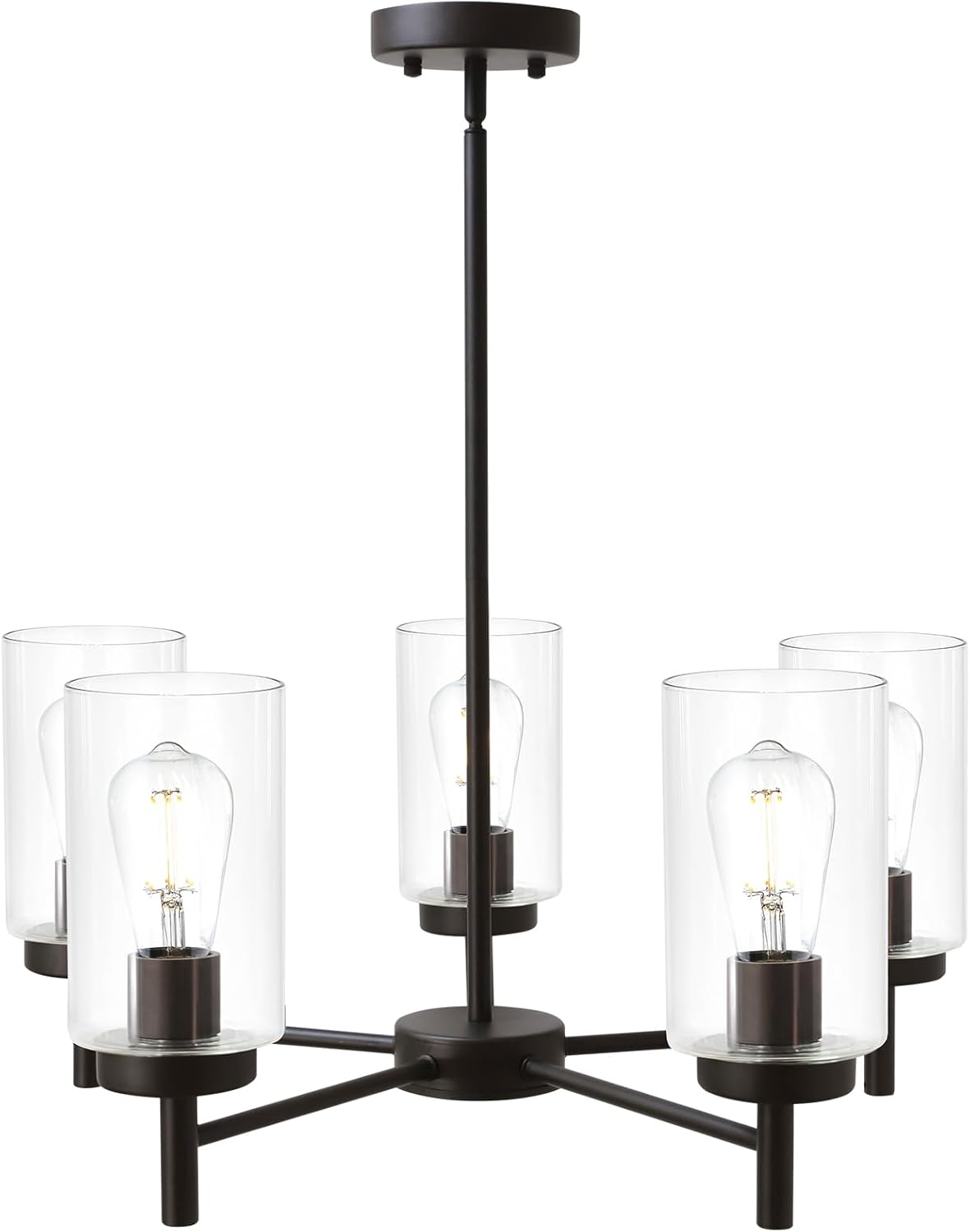 5 Lights Contemporary Glass Chandelier Oil Rubbed Bronze Modern Dining Room Light Fixtures Over Table w/Clear Glass, Ceiling Hanging Farmhouse Pendant Lights for Kitchen Island Entryway Foyer Oil-Rubbed Bronze 5 Lights