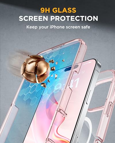 Image of Miracase for iPhone 16 Pro Case Full-Body Phone with Built-in Glass Screen Protector, [Compatible with MagSafe] Military Drop Proof 16 Pro Cover Bumper 6.3 inch, Clear Pink