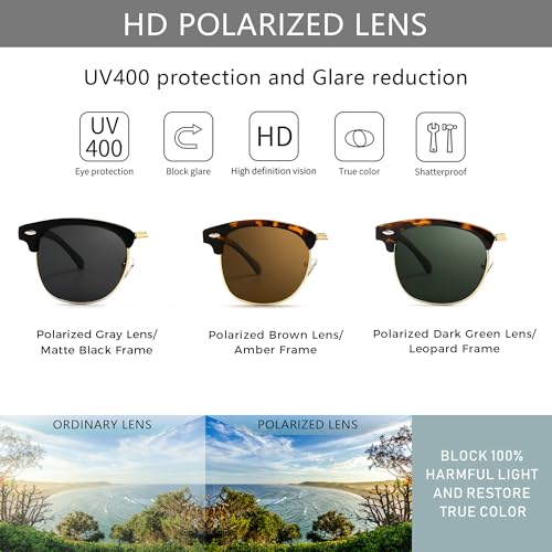 Image of SUNGAIT Polarized Sunglasses for Men and Women, Classic Half-Frame Retro Shades for Driving, Travel, and Outdoor Activities