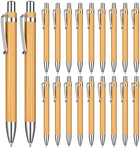 OSDUE 20 Pcs Ballpoint Pen, Bamboo Wooden Retractable Ballpoint Pens, Black Ink 1mm Sustainable Writing Eco-Friendly Bamboo Pens Bulk For Men Women Office School Supplies Journal Writing Gifts