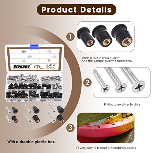 Wokape 108Pcs M4 M5 M6 Neoprene Well Nuts Kit With Stainless Steel Screws, Rubber Well Nuts Windscreen Fairing Bolt Kit For Motorcycle Kayak Boats #TOP3