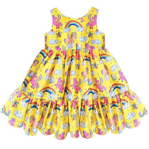 Image of Stanwells Kids Baby Girls Off-White Animal Print Cotton Rayon Knee-Length Frock | Sleeveless Summer Dress with Lion Print & Flared Back Zipper (6 Months-7 Years)