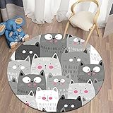 Alfombra Decorativa Alfombra Redonda con Estampado De Gato De Dibujos Animados Alfombra Redonda para Sala De Estar Alfombra Antideslizante De Franela para Niños