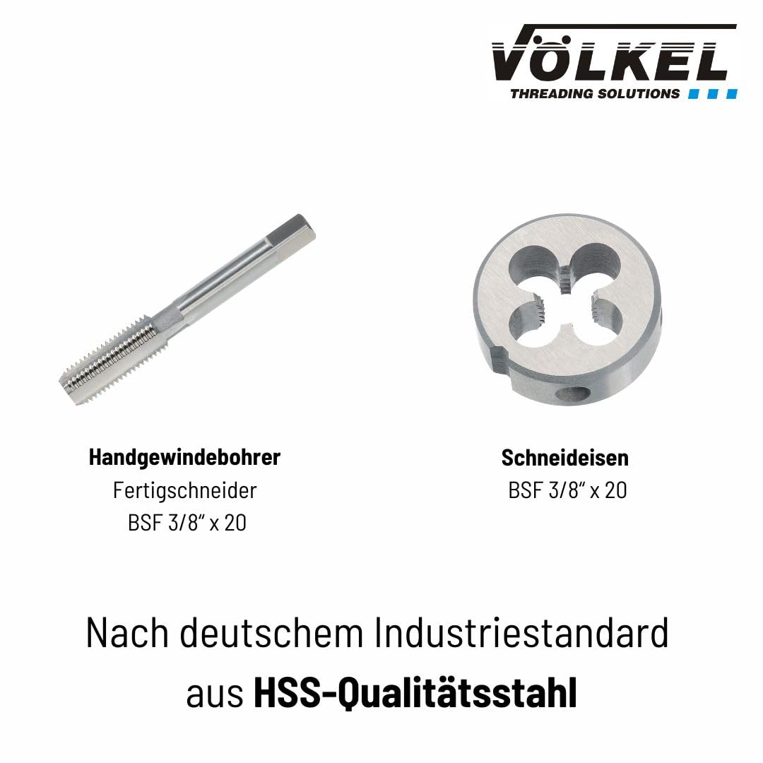 VÖLKEL Angler Set | BSF 3/8x20 Gewinde | HSS Gewindeschneider Set | Gewindeschneider BSF 3/8 | Anglergewinde | Innengewinde & Außengewinde
