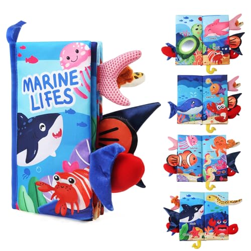 JoyPlus Baby Sensorik Spielzeug 0 6 Monate, Babybuch Baby Stoffbuch Buch Spielzeug 0 Monate 3D Bilderbuch Stoffbücher Fühlbuch Knisterbuch ab 0 3 6 Monate Quiet Book Geschenk für Jungen Mädchen