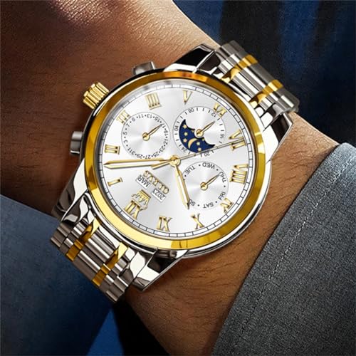 Image of OLEVS Mens Automatic Watch Mechanical Self Winding Luxury Business Dress Moon Phase Stainless Steel Calendar Wrist Watches for Men Waterproof Luminous
