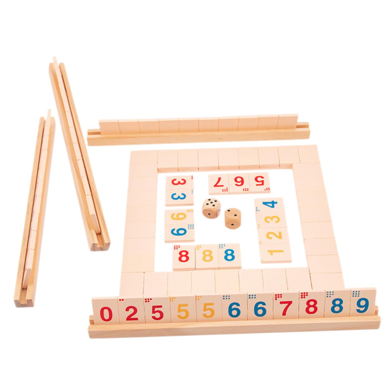 Jeu Bois Ferme Boîte avec Dés Numérotés Jeu de Société Portable pour Joueurs Divertissement Rapide et Éducatif pour Familles et Adultes