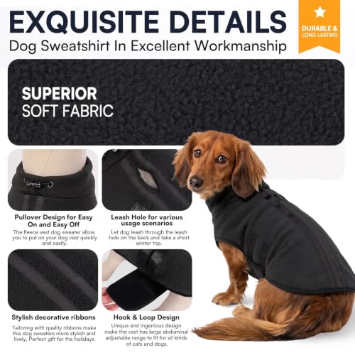 Image of Queenmore Small Dog Sweater,Fleece Dachshund Sweater Jacket with Leash Hole