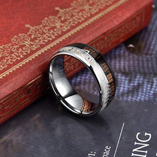 THREE KEYS JEWELRY 8mm Silver Tungsten Wedding Ring with Real Antler Zebra Wood Two Arrows Inlay Dome Hunting Ring Wedding Band Engagement Ring Size 12.5 - Thumbnail 7