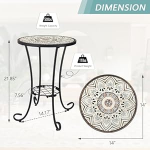 VCUTEKA Outdoor Side Table Mosaic Patio Table Accent Table Mosaic Tile Top Metal Frame Small End Table Porch Beach Patio Garden Balcony Brown 14'' VCUTEKA Outdoor Side Table Mosaic Patio Table Accent Table Mosaic Tile Top Metal Frame Small End Table Porch Beach Patio Garden Balcony Brown 14