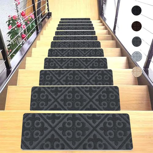 Surwin Stufenmatten 15 Stück, Nordischer Stil Treppenstufen Matten Treppen Stufenmatten Selbstklebend Innen Stufenmatte Teppich Treppenteppich Stufenteppich (19x55cm,Dunkelgrau)