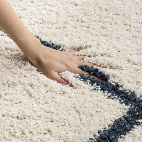 Image of Carpet for Hallway, Kitchen, and Modern InteriorsCarpetCozy Shag Runner for Living Room, Bedroom & Office Decor ETC Size 5x7 feet, Patten-Solid Ivory Blue B