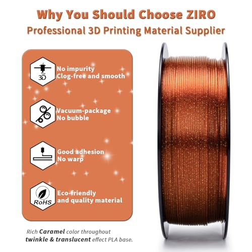 Image of ZIRO Sparkle PLA Filament 1.75mm, Shiny Glitter with Transluent PLA Base, Twinkling 3D Printer Filament, Galaxy Colorful Printing Material,1kg Spool, Fit Most 3D Printers, Twinkling Caramel