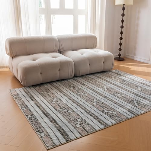 KORBLISS Ultra-Soft Microfiber Non-Slip 8x10 Area Rug, Luxurious Machine Washable Carpet for Bedrooms, Living Rooms, and Kids' Rooms, Stripes Taupe by KORBLISS - Image 3