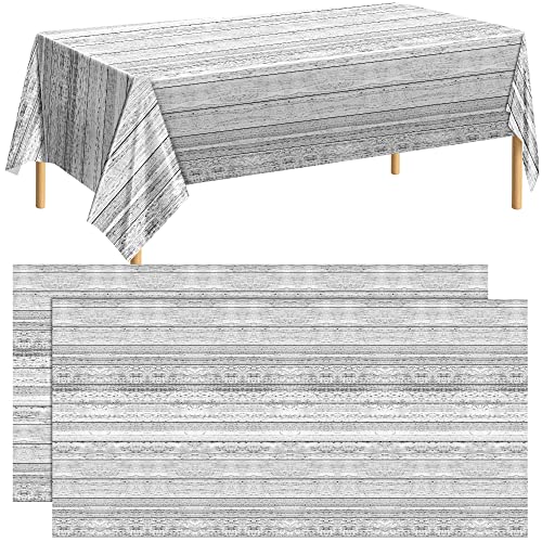 Durony 2 Pieces Plastic Wood Grain Tablecloths Table Covers 54 X 108 Inch Plastic Waterproof Rustic Table Cover For Western Barn Themed Party Birthday Wedding Party Table Decor #TOP14
