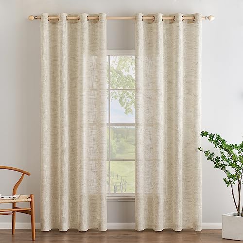 EMEMA Transparent Curtains Linen Voile Curtain with Eyelets Translucent Modern Sailing Curtains for Balcony Doors Suitable for Living Room Bedroom 2 Panels 140x215cm Brownish White - Image 2