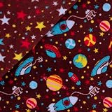Mook Fabrics Printed Super Soft Velour Fleece (60'' Wide) Double Brushed, 2 Sided-Space/Star, Brown Cut by The Yard