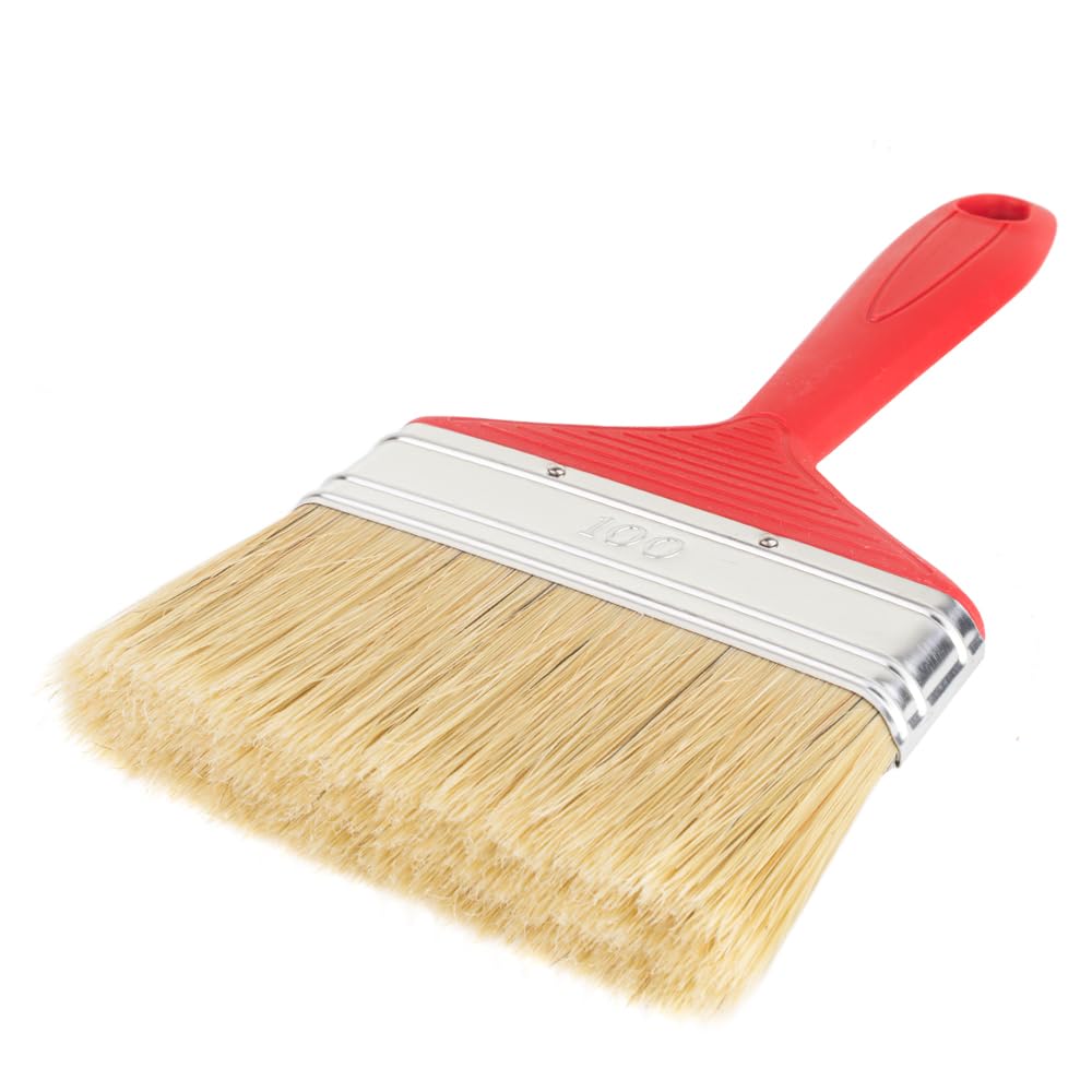 Pennello piatto | Pennello da pittura | con manico in plastica rossa | Larghezza: 20 30 40 50 60 70 80 100 mm (25 pezzi, 100 mm)