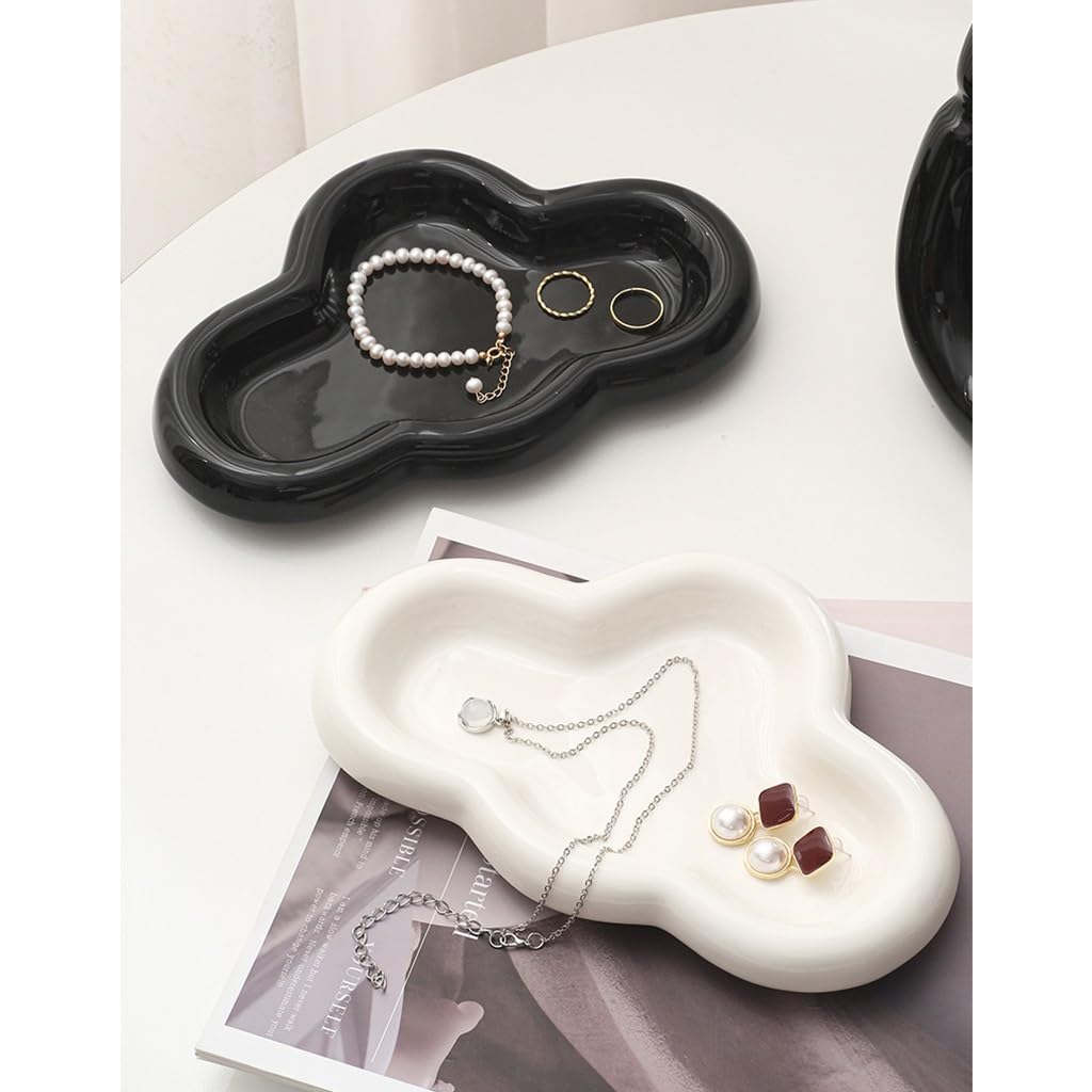Generico Bandeja de cerámica para Mesa de Centro, decoración Estilo Nube, Bandeja organizadora de Joyas, Bandeja para Llaves, Bandeja para Entrada, Escritorio, joyería, Almacenamiento, Deco
