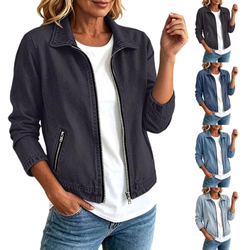 BJUTIR Women Cropped Stretch Jean Jacket Zip Up Lightweight Denim Cardigan