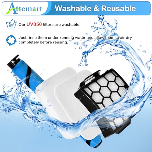 Image of UV850 Filter Brush Replacement Parts for Shark UV850 Performance Lift-Away ADV DuoClean PowerFins Upright Vacuum, 1 Soft Brush Roll+2 HEPA+4 Foam Felt Filters, Part #1483FC2000 & XHF320 & XFFK602UKT