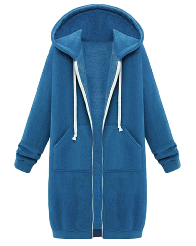 Sweat à Capuche Femme épais - Cardigan Long Zippé - Taille XS à 4XL - Couleurs Variées