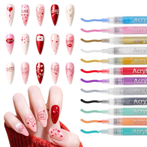 Image of 12 Color Nail Art Pens, 0.7 MM Nail Art Markers Nail Polish Pens Set Drawing Nail Paint Pens, Waterproof and Quick-drying Nail for DIY Design Manicure Design Tools