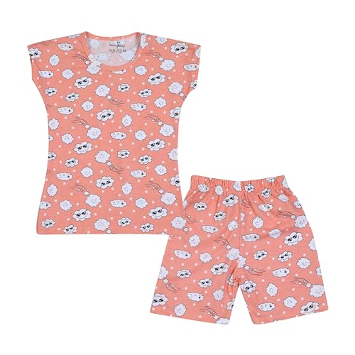 Image of NammaBaby Girl Cotton Night Suit Tshirt Shorts Capri Pyjama Set - Multipacks