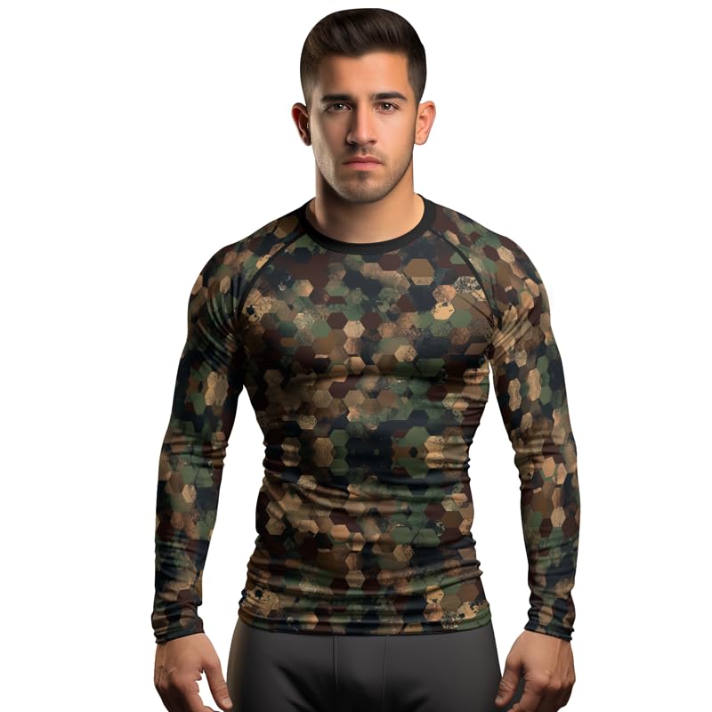 Camo Long Sleeve Compression Training Rash Guard Men's BJJ MMA Grappling - Breathable Fabric4