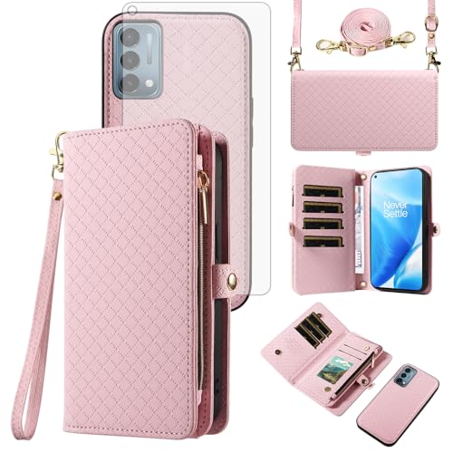 Étui pour OnePlus Nord N200 5G Asuwish avec portefeuille zippé et verre trempé inclus