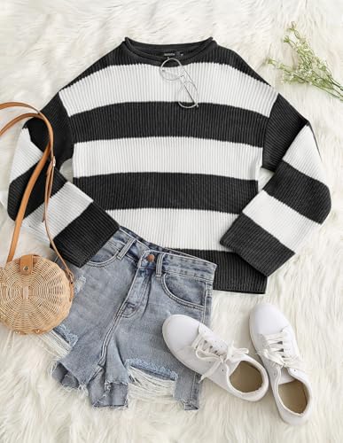 Image of ZESICA Women's 2026 Fall Long Sleeve Oversized Striped Color Block Comfy Loose Crew Neck Knitted Pullover Sweaters