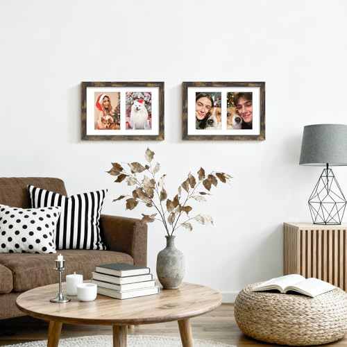 Image of DUENPY 6x9 Picture Frame Double 3.5x5 Collage Picture Frame Displays Two 3.5x5 inch Photos Collage Wall Decor Wall Hanging or Tabletop Brown
