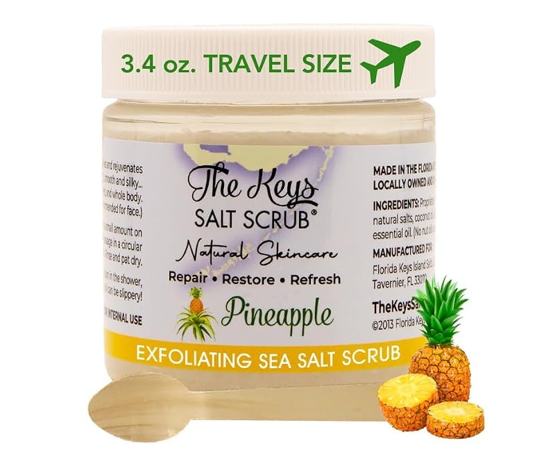 The Keys Salt Scrub Esfoliante Corporal de Sal Marinho com Fragrância de Abacaxi e Colher de Madeira, 96 g
