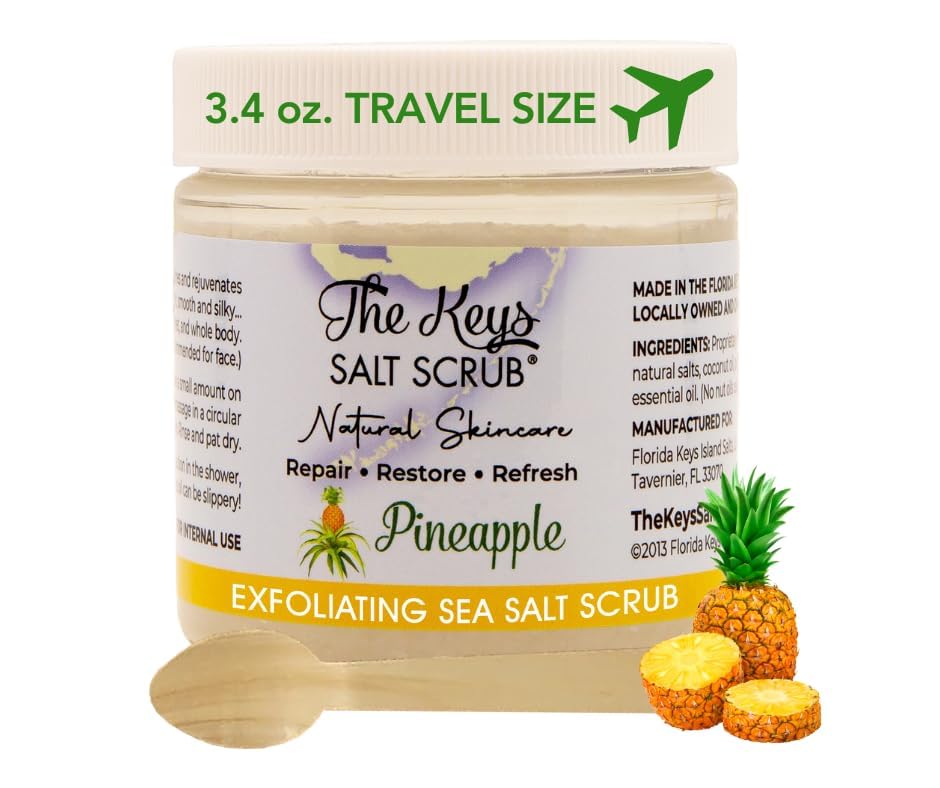 The Keys Salt Scrub -Sea Salt Scrub - Exfoliating Body Scrub with Wooden Spoon - Moisturizing Exfoliator for Hands, Foot, Bath, (3.4 Ounce (Pack of 1)