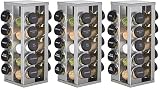 Kamenstein 20 Jar Heritage Revolving Countertop Spice Rack Organizer with Spices Included, FREE Spice Refills for 5 years, Brushed Stainless Steel with Black Caps (Pack of 3)