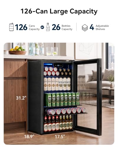 Image of Feelfunn 3.2 Cu. Ft. Beverage Refrigerator, 126-Can Mini Fridge, 34-64F