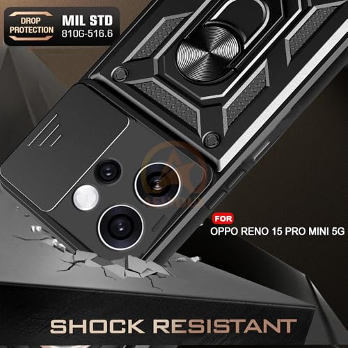 Image of Armor Bumper Back Cover Case for Oppo Reno 15 Pro Mini 5G Rotating Camera Cover, Ring Holder & Kickstand | Heavy Duty & 360 Degree Protection Oppo Reno 15 Pro Mini 5G Back Cover (Black)