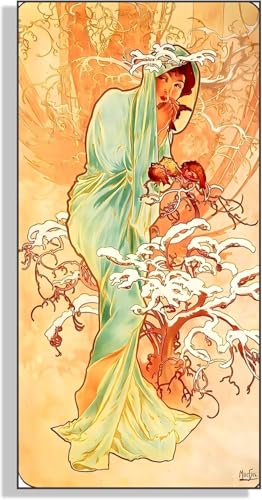 Toile Alphonse Mucha Hiver impression haut de gamme 50x100cm portrait de femme d'art vintage