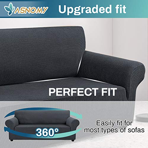 Asnomy Couch Covers For 3 Cushion Couch Stretch Sofa Covers Slipcovers, Pet Protector Furniture Covers For Dogs Cats Spandex Jacquard Fabric Small Checks （Large，Charcoal Ash） #TOP3
