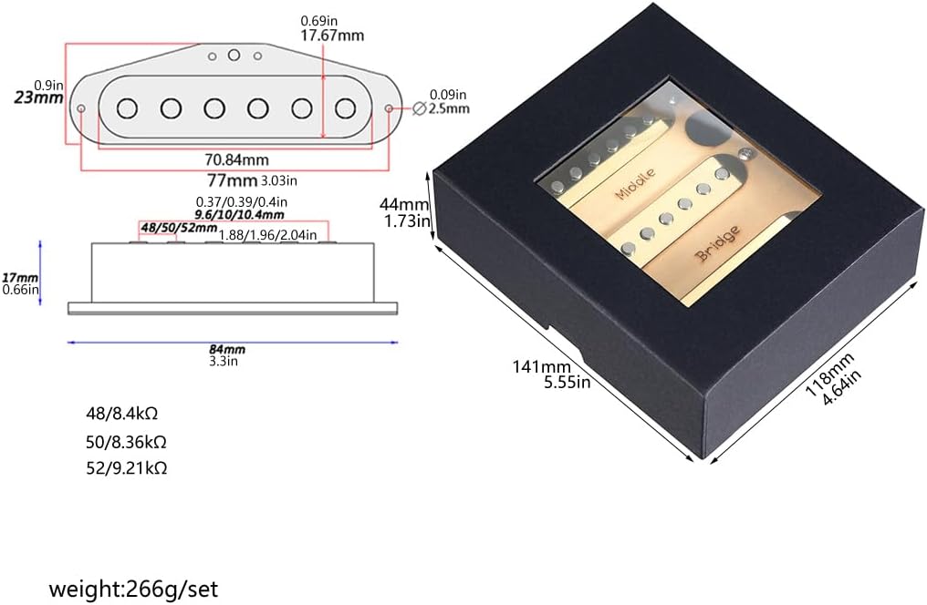 Alnico 5 Guitar Pickup Set Single Coil SSS Pickup Neck/Middle/Bridge Pickups for Stratocaster Electric Guitar Replacement Part Gold (GMB144)