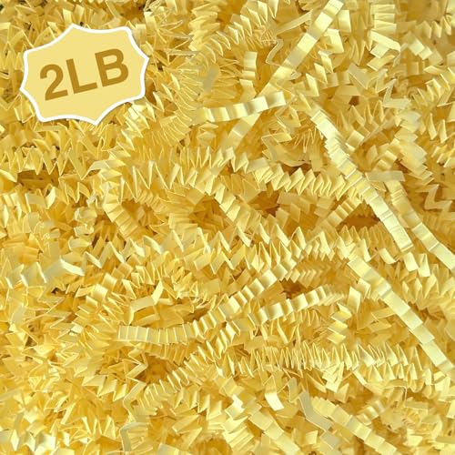 Corlcol 2LB Crinkle Paper Shred Filler for Gift Box Bag and Basket On Holidays (Light Yellow)