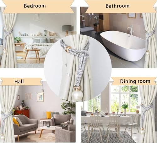 Image of INOVERA (LABEL) 4 Pieces Curtain Holders Tieback - Adjustable Window Curtains Tie Rope - Drapery Holdbacks Band for Office Home Decorative Accessories (Grey)