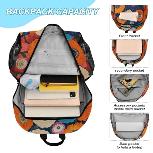 Floral Pattern Backpack Lunch Bag Set for Travel Hiking Picnic, Backpacks with Insulated Lunch Box4