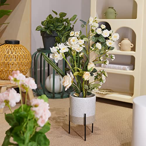 Cynkeyee Ceramic Plant Pot With Stand - Modern Decorative Small Planters, Bicolor Retro Plant Pot,Flower Pot With Drainage Holes For Succulent Herb Indoor And Outdoor Planter 5 X 5 X 6.5 Inch #TOP5