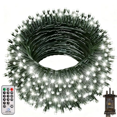 Fairy Lights Plug in, 40M 330LED Outdoor String Light Mains Powered, Waterproof Cool White Garden Light Green Wire with Remote/8 Modes/Timer, Ideal for Indoor Outdoor Party, Garden, Wedding Xmas Decor