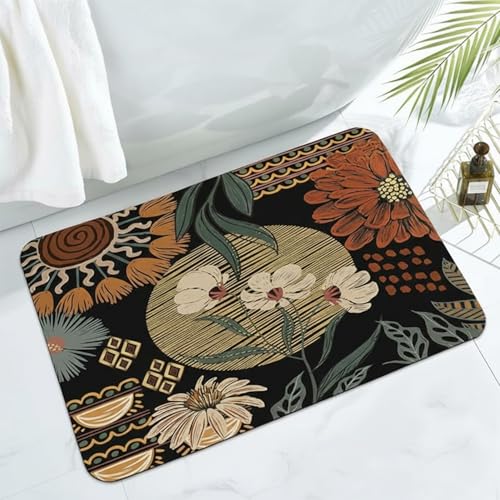 Image of MAXOSHINE PVC Bathroom Mats Anti Slip | Water Absorbent Bath Floor Mat | Quick Dry Anti Skid Bathroom Mats for Home | Door Mat for Wet Area 40x60 CM (3D Floral Black)